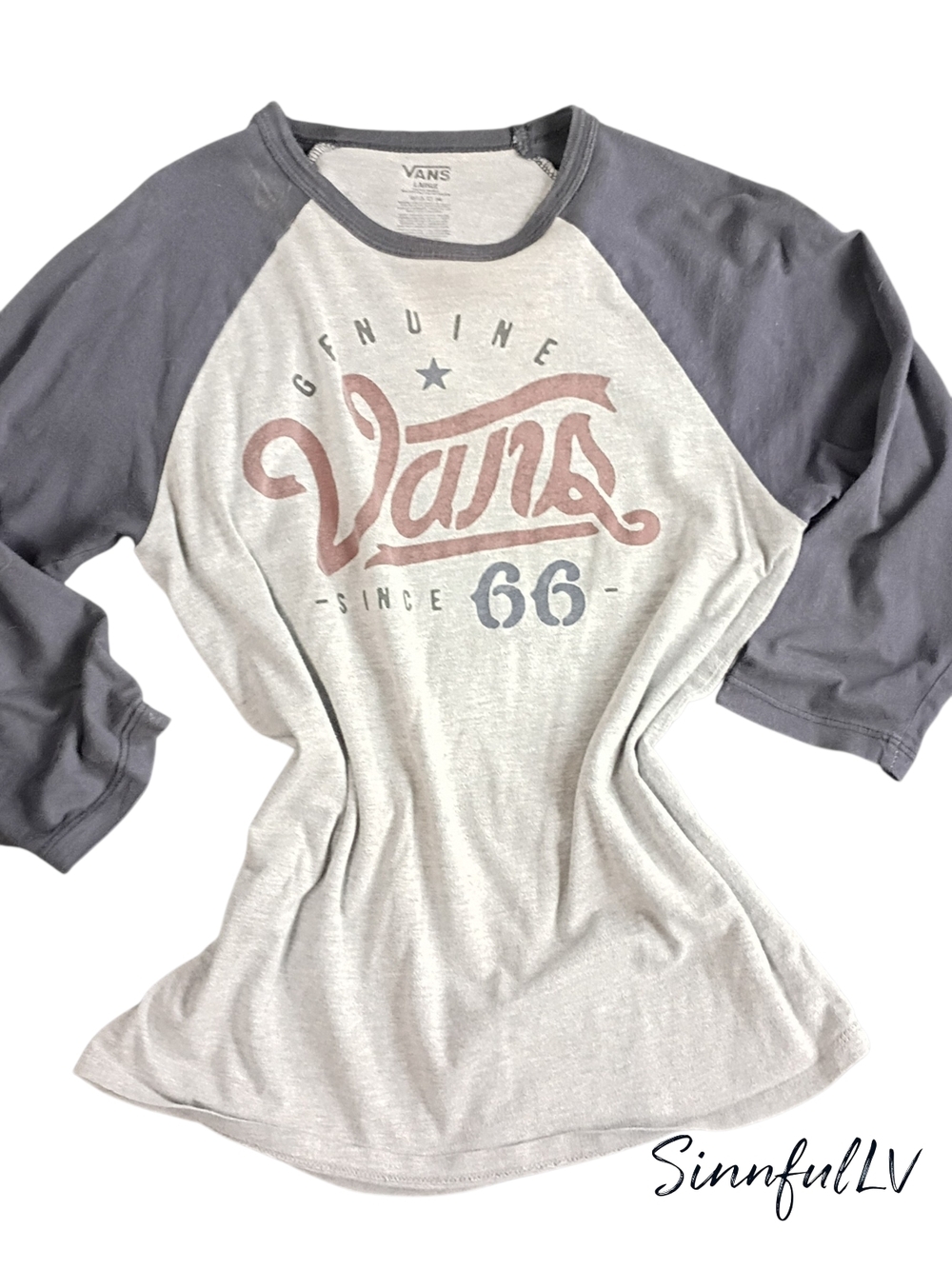 Vans Women's Raglan Logo Tee - Light Gray & Charcoal